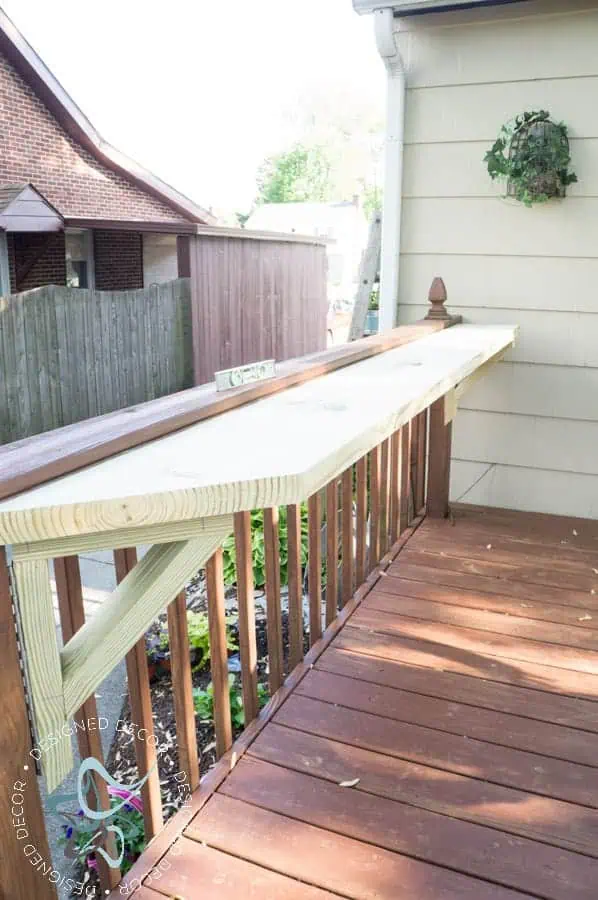 placing ledge for flip up deck bar