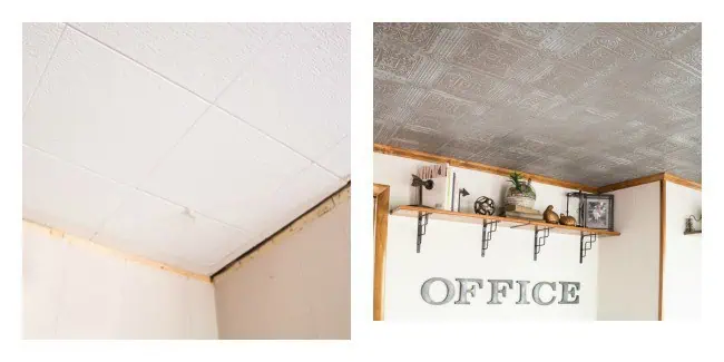 faux tin tile ceiling-before-after faux tin tile ceiling-before-after