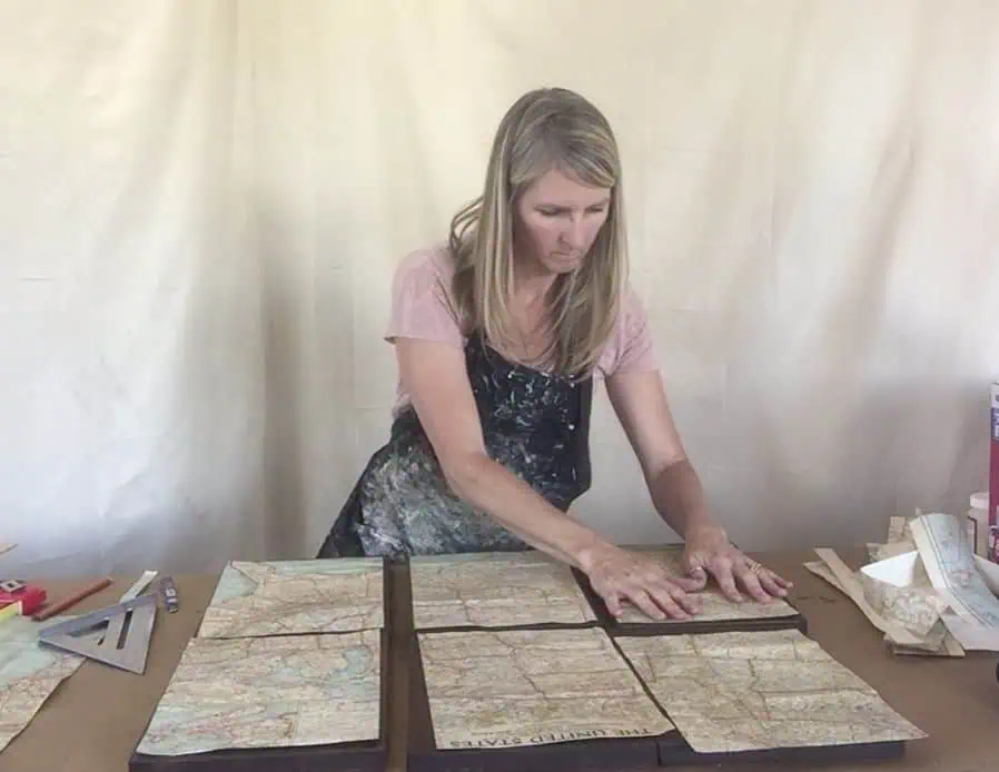 cut map pieces to fit wood plaques