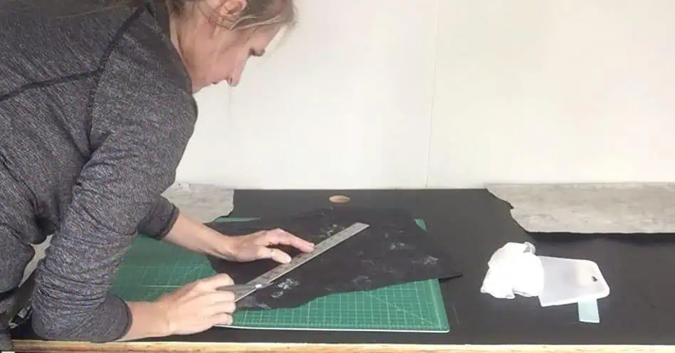 cutting and tearing hand painted paper countertops