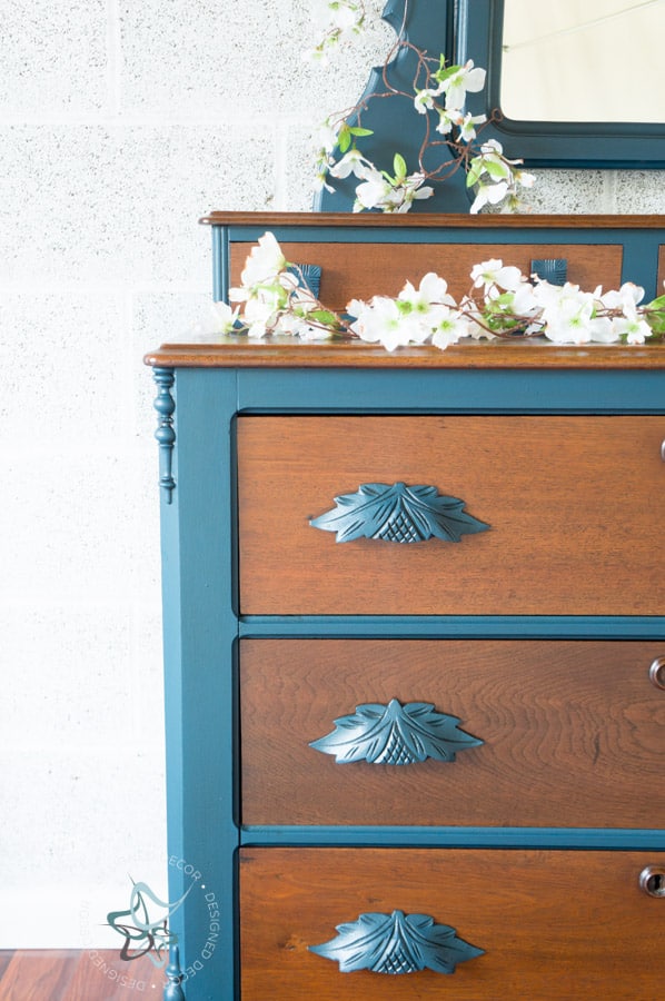 close up of painted Eastlake dresser