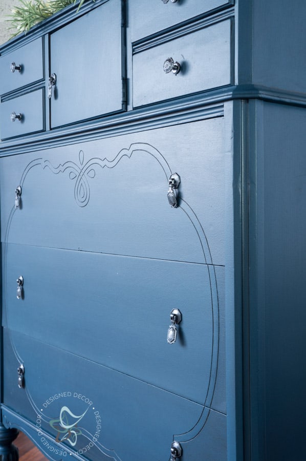 blue painted highboy dresser