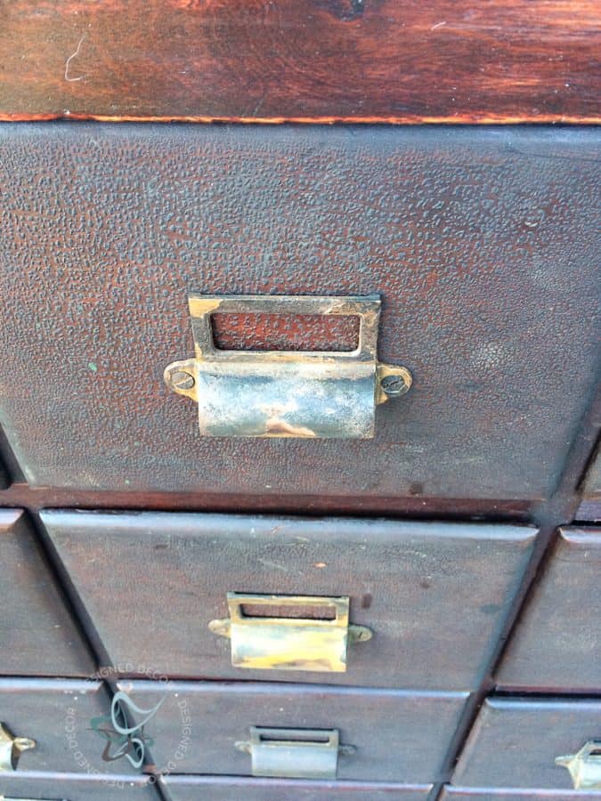 close up of the apothecary cabinet drawers and hardware