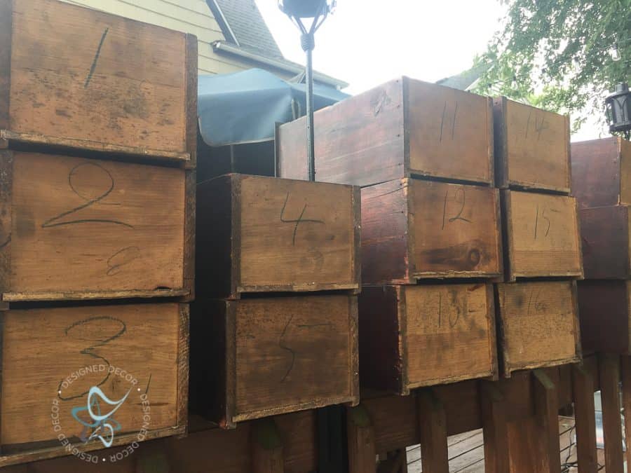 the back of apothecary cabinet drawers stack on each other