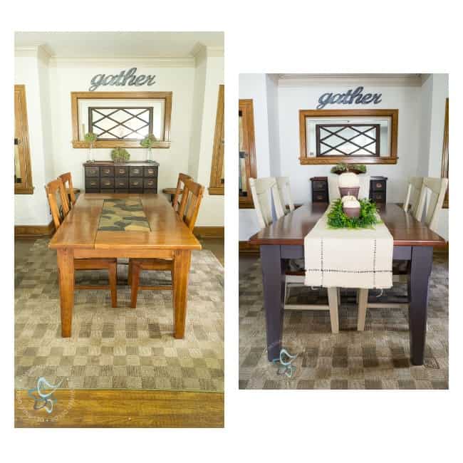 easily darken stain on a dining room table - before and after photo