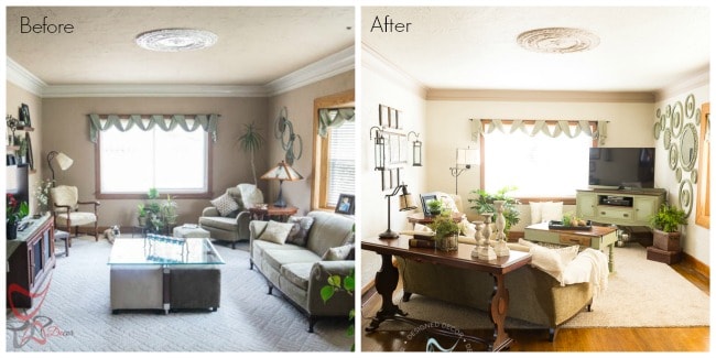 before and after of a living room