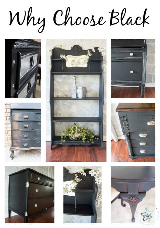 Image of different furniture pieces painted with black furniture paint