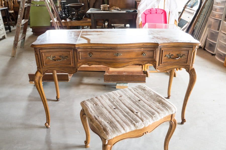 Wood French provincial makeup vanity