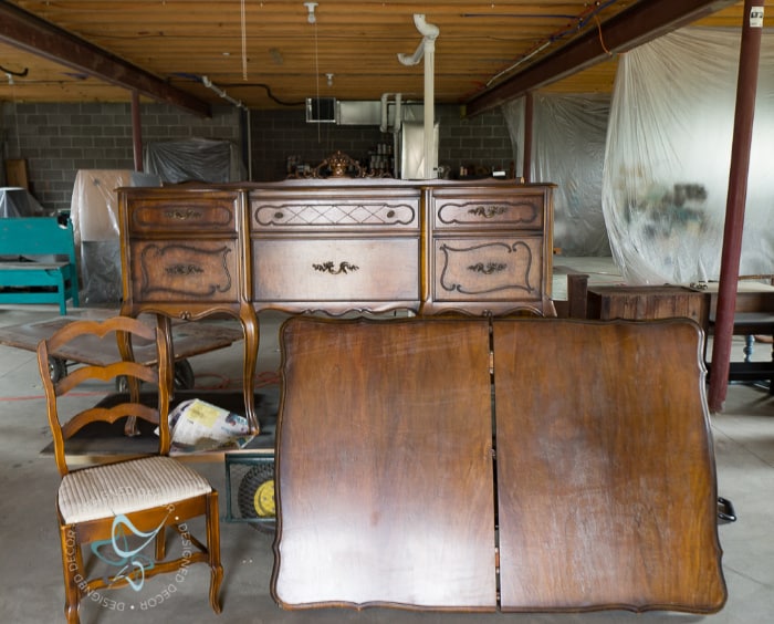 wood dining room table set with buffet