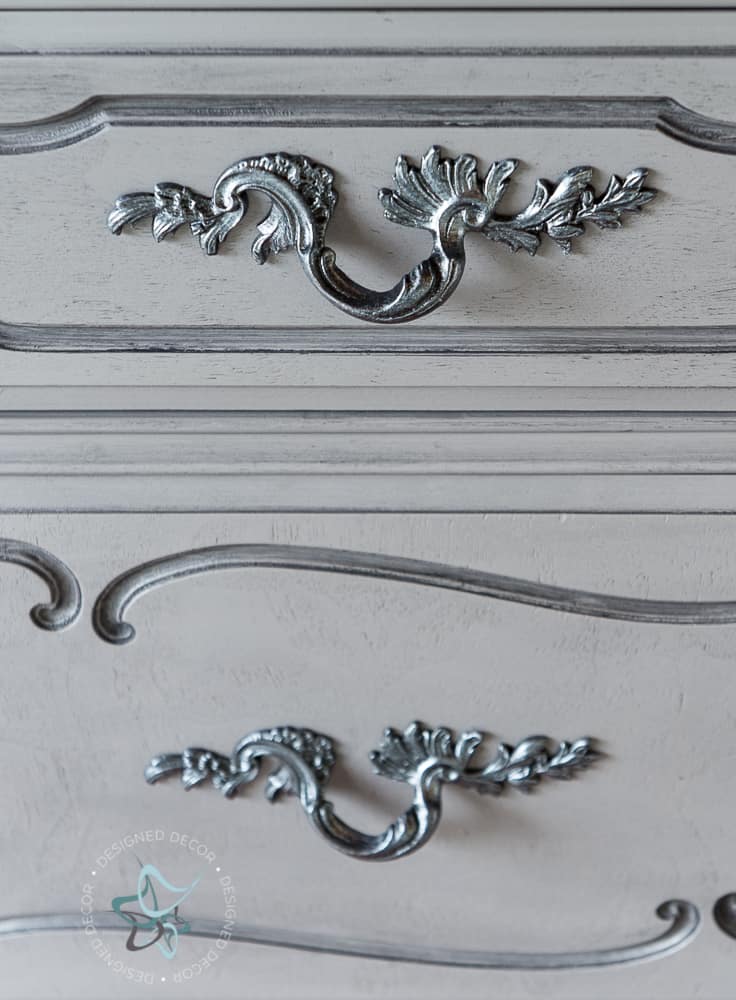 close up of painted furniture hardware