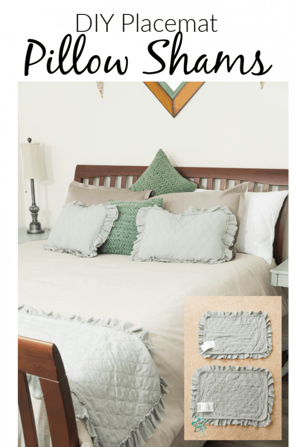 image of a bed with DIY placemat pillow shams 