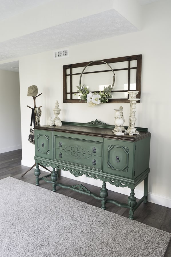 antique buffet painted in bold green