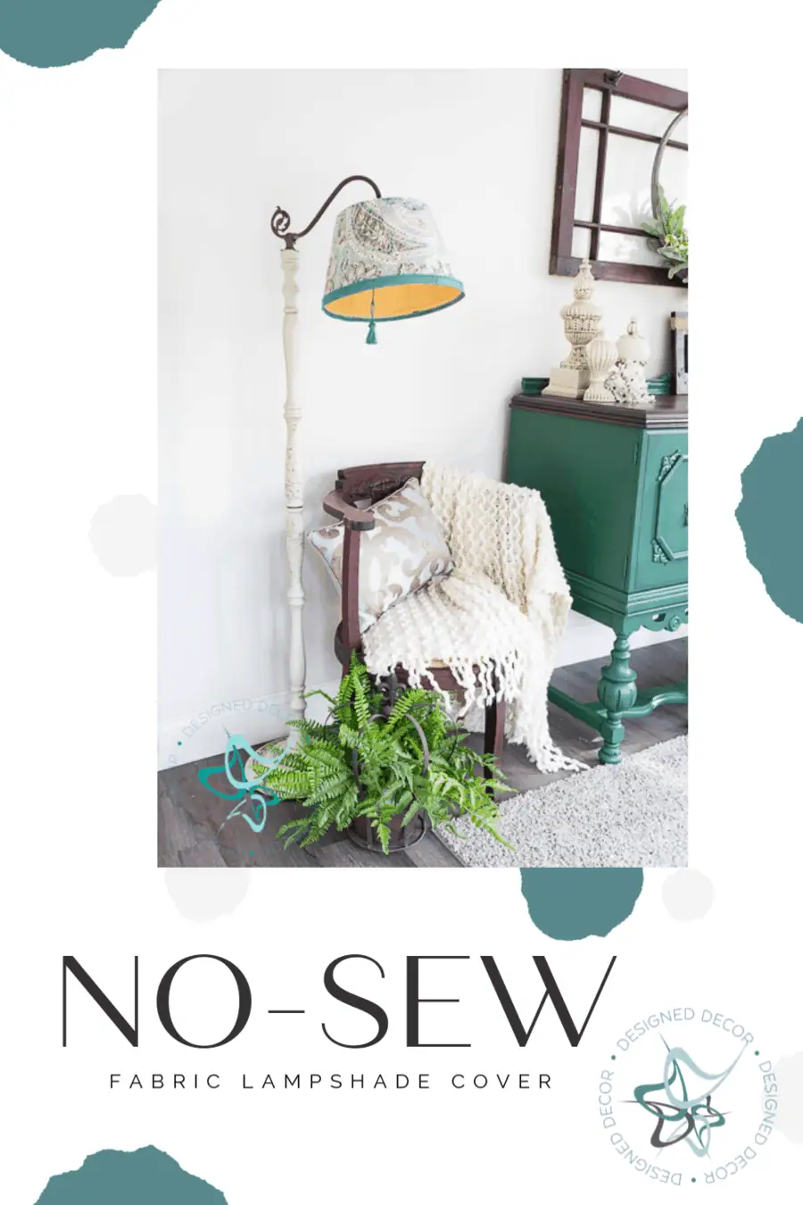 No-Sew Fabric Lampshade cover. The easy way to update an old lampshade using fabric and glue.