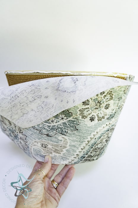 use fabric glue to attach fabric to lampshade