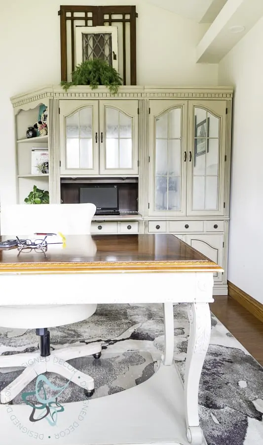 Painted Office Furniture Makeover image of a painted desk makeover and storage shelves