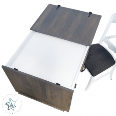 Desk height jigsaw puzzle table White paint-Smoke stain split top opening