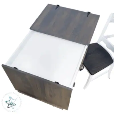 Desk height jigsaw puzzle table White paint-Smoke stain split top opening