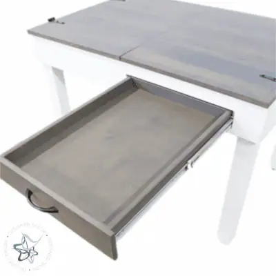 Desk height jigsaw puzzle table smoke stain full drawer pull out