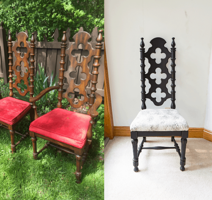 Before and after image of a 70's chair makeover