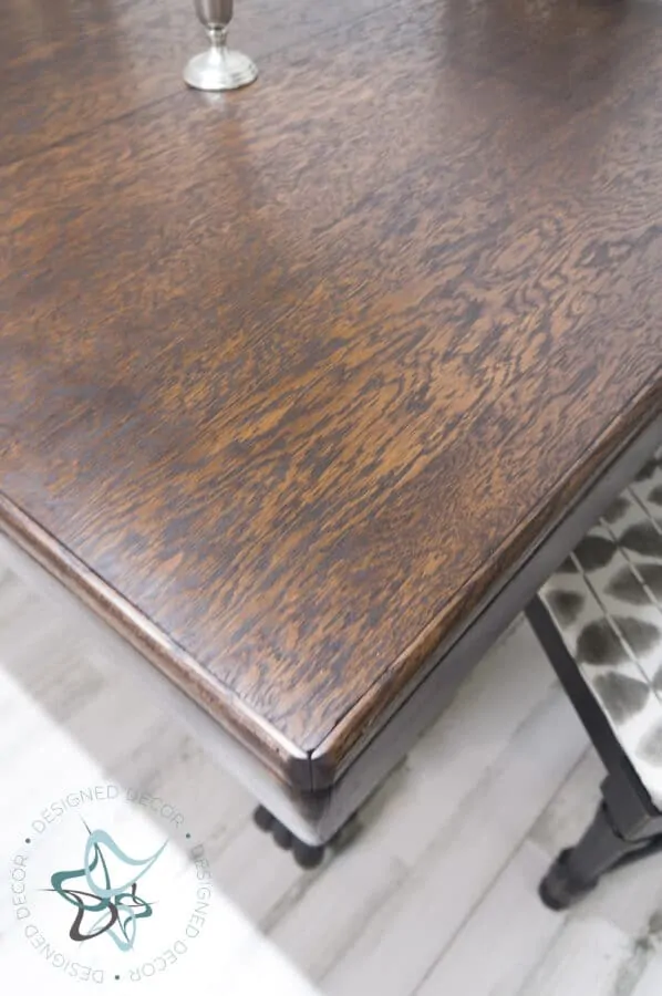 oak antique table after staining the tabletop