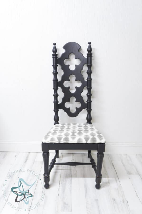 Vintage chairs painted in black with updated upholstery