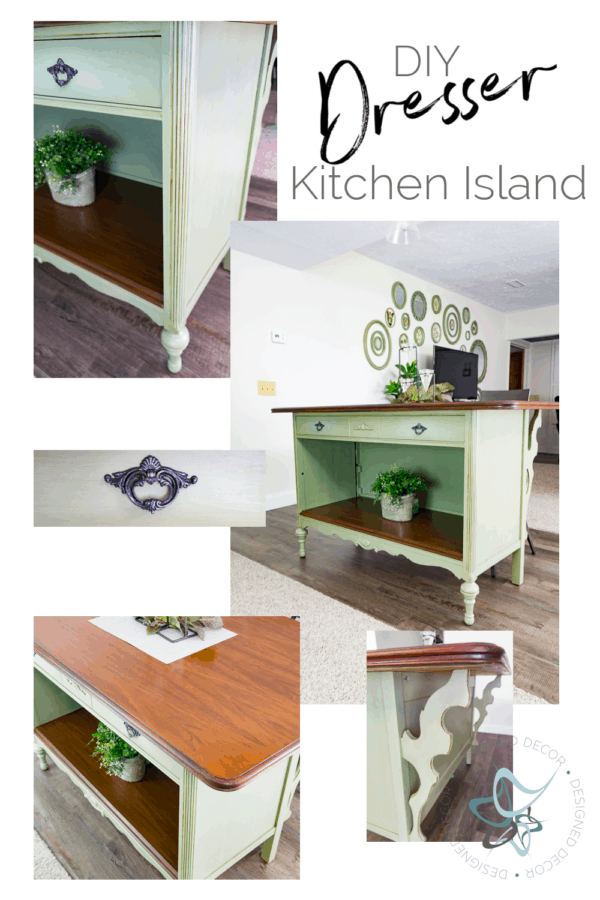 images of an old vintage dresser converted to a kitchen island