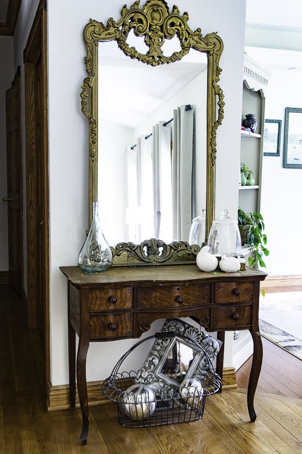 image of an antique oak entryway table