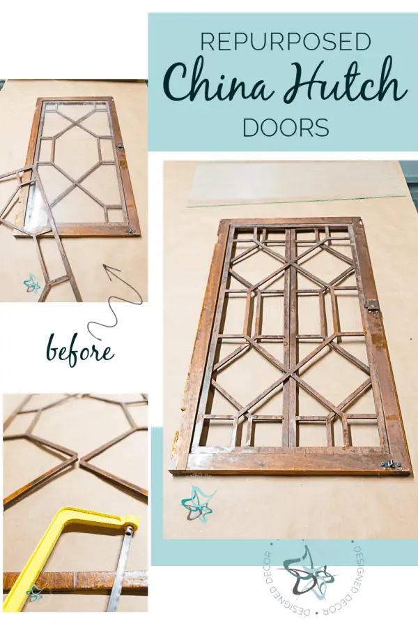 step by step images of repurposed glass china hutch doors