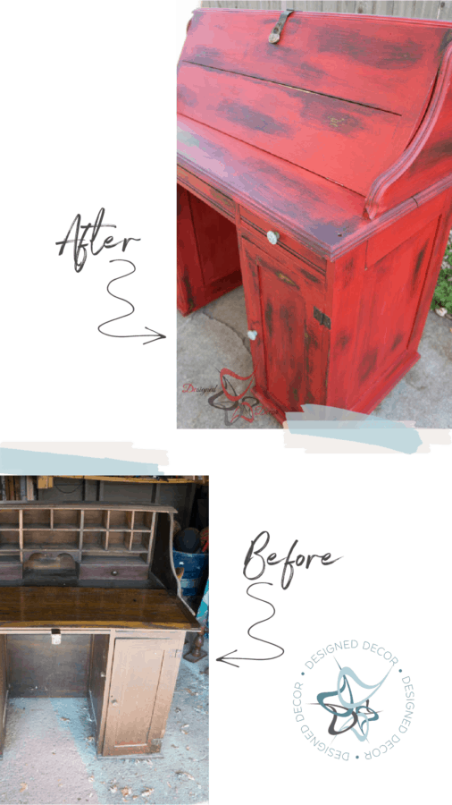 images of the before and after of a desk makeover