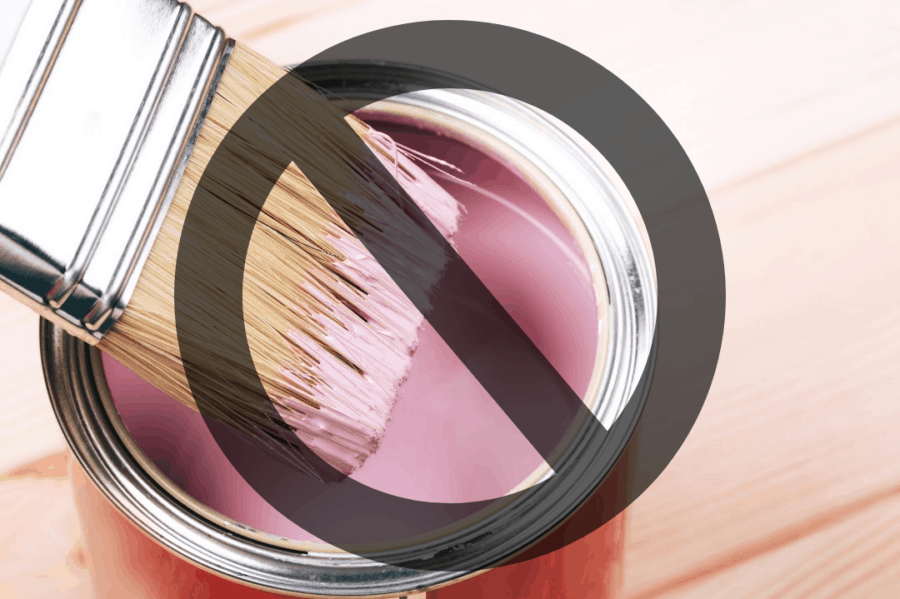 image of a paint brush and paint can with a no symbol for a furniture painting tips