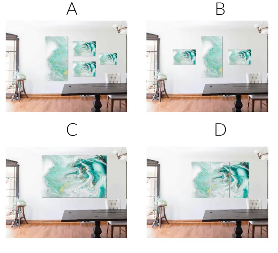 image of 4 different ways to hang large wall art to improve your home decorating