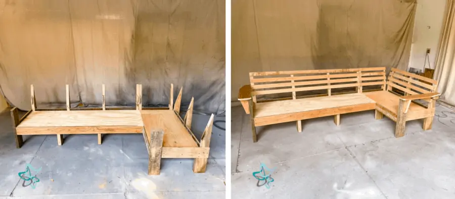 image of the building of a sectional sofa - adding the back rest and arm rails