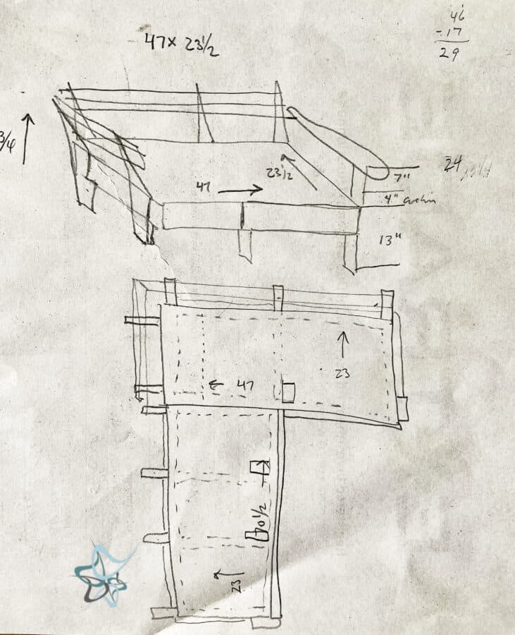 sketch and measurements for sectional sofa