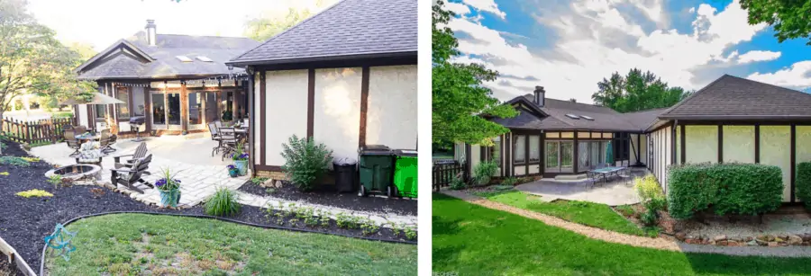 image of the before and after DIY patio extension using patio pavers