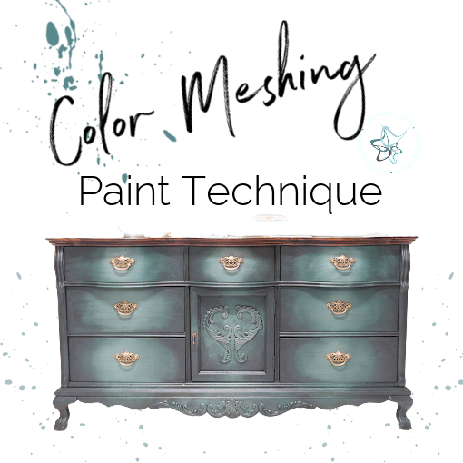 graphic of a dresser with color meshing paint technique