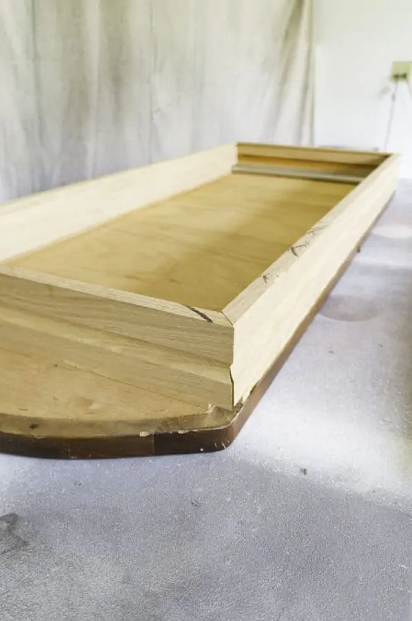 close up of a 45 degree angle cut on a wood frame