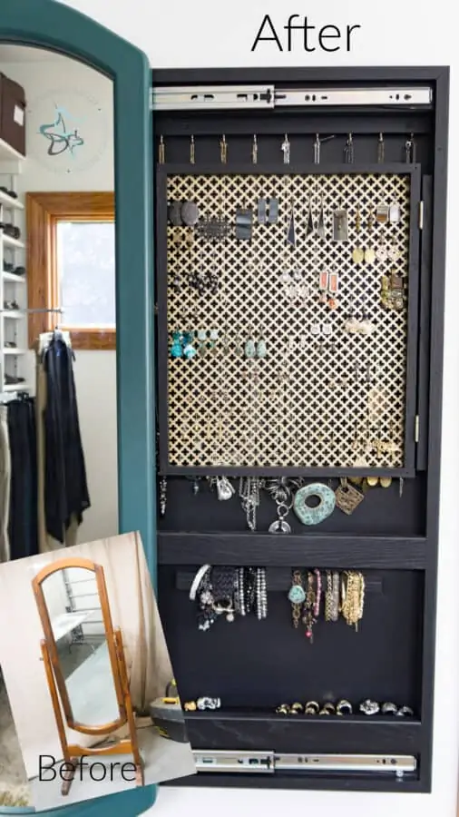 image of the before and after photo of a mirror jewelry cabinet
