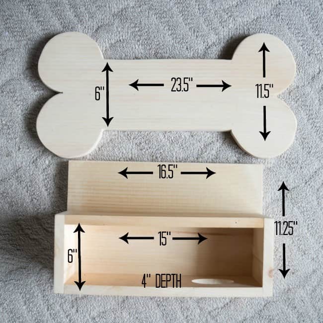 image of done bone wall shelf with the dimensions