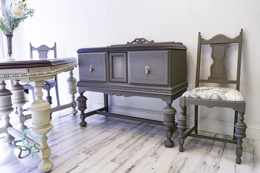 photo of a dining table, chair and buffet