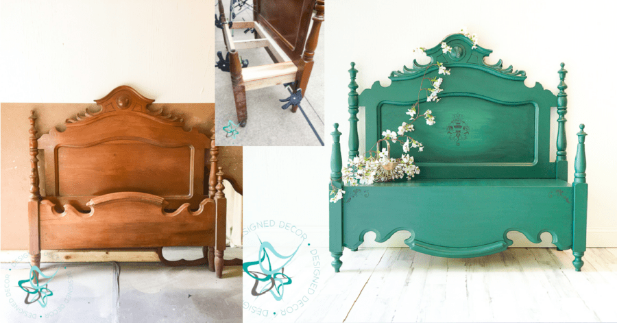 before and after repurposed headboard bench