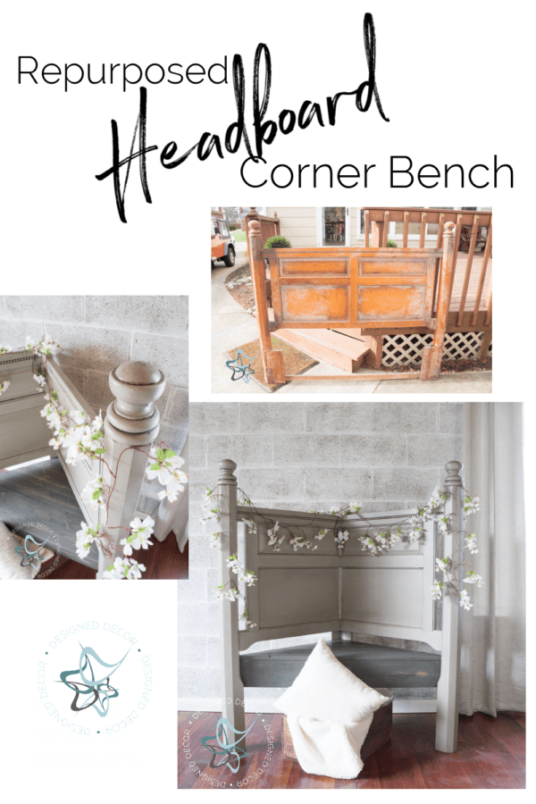 before and after of a bed transformed into  a corner bench