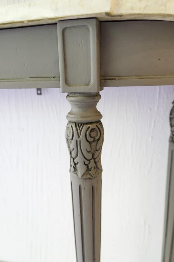 close up image of the painted entryway table leg