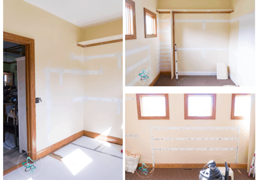 images of a closet after tearing out the shelving