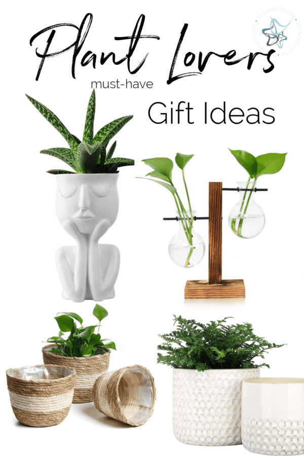 graphic for plant lovers gift guide with images of planters