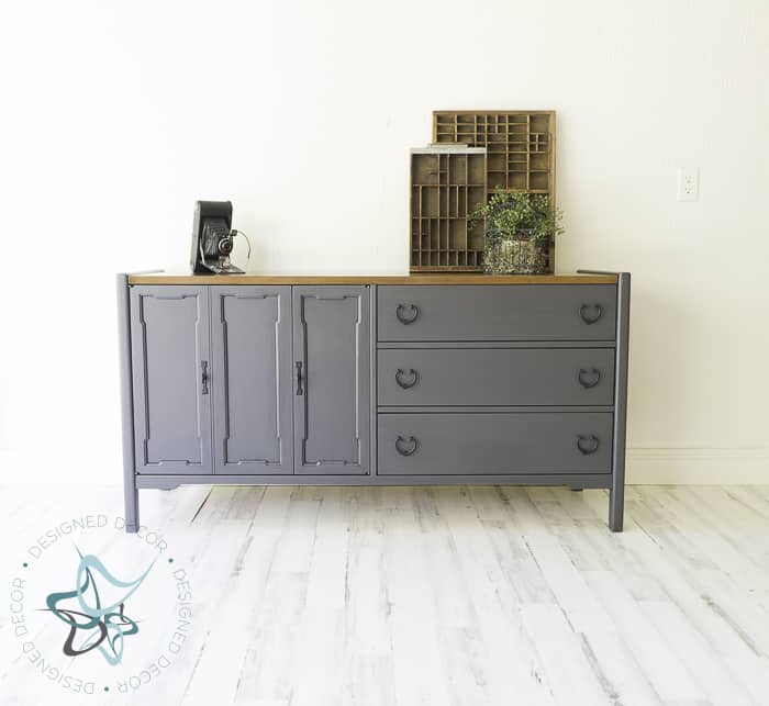 mid-century modern gray painted dresser