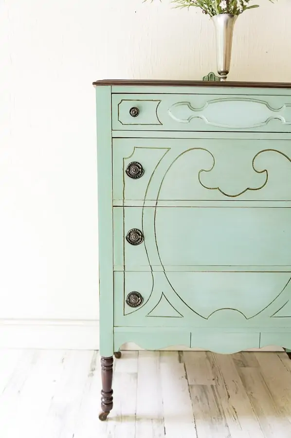 light green painted antique 4 drawer dresser