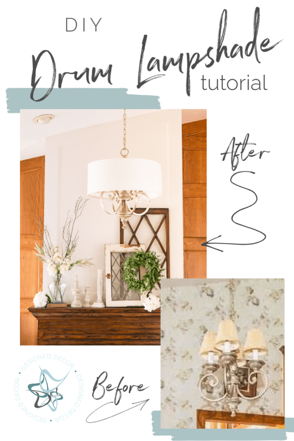 graphic on how to make a DIY drum lampshade with before and after images