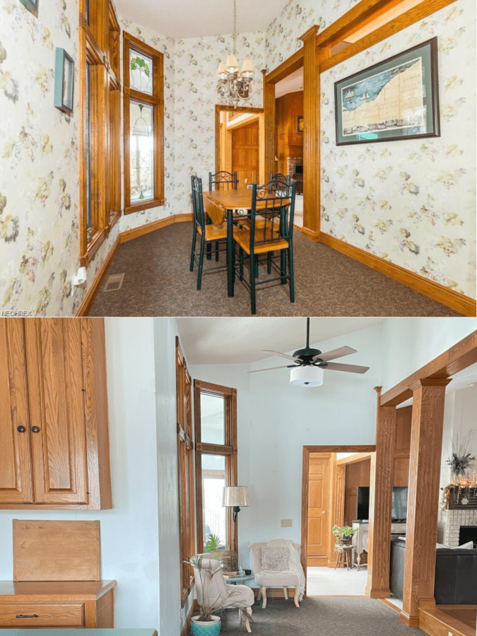 before and after photo of a breakfast nook