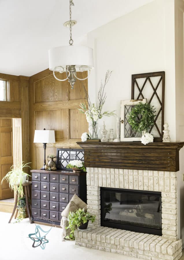 diy drum shade chandelier hanging in living room