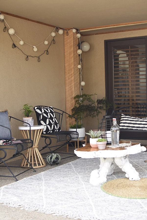 patio with black metal seating